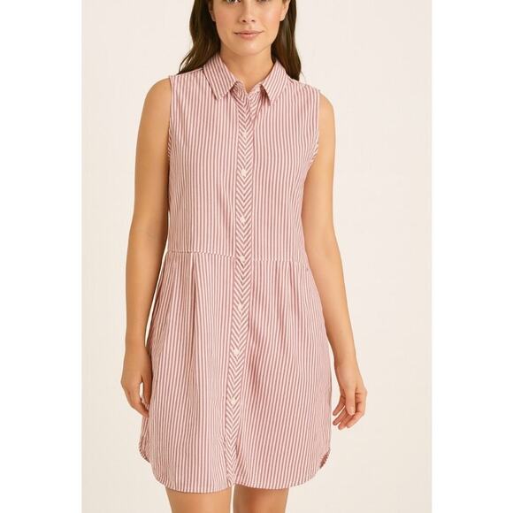 Tommy Hilfiger Shirt Dress Red & White Sleeveless Pinstripe Button Front NEW LG - Picture 1 of 10